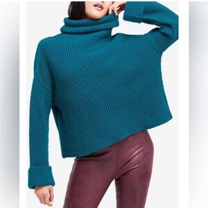 Free People Teal Cowl Neck Sweater